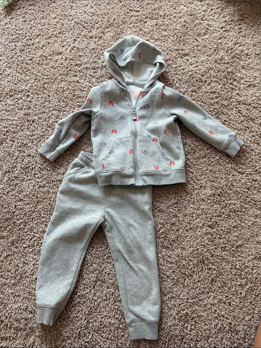 Cat & Jack Kids Gray Hooded Pajama Set with Rainbow Print